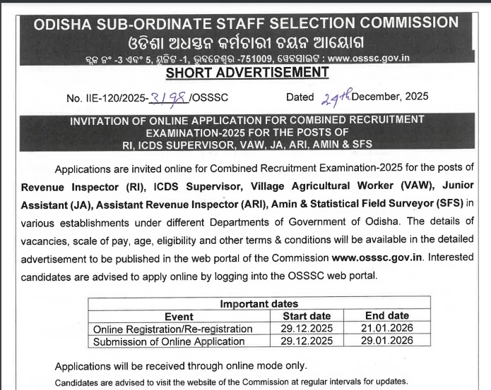 OSSSC CRE Notification 2025-26