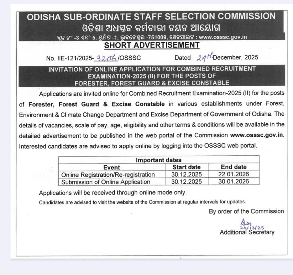 OSSSC CRE Forest Guard Recruitment 2025-26