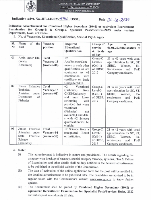 OSSC CHSL Recruitment 2025-26 Notification Out For Group B & C Posts_3.1