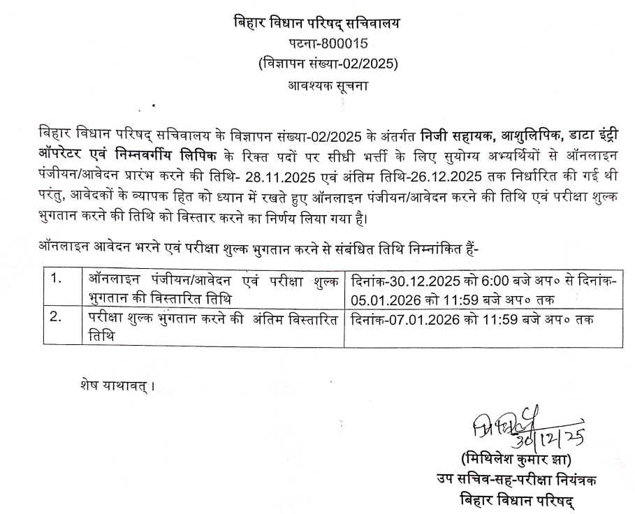 Bihar Vidhan Parishad Recruitment 2025, Apply Online Last Date For 64 Vacancies_3.1