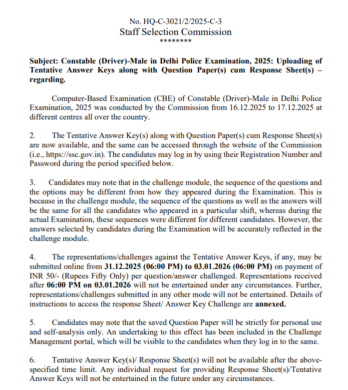 Delhi Police Driver Answer Key 2025 Out, Download Response Sheet PDF_3.1