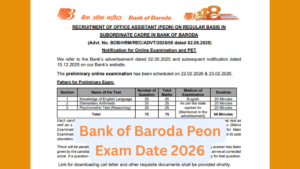 Bank of Baroda Peon Exam Date 2026