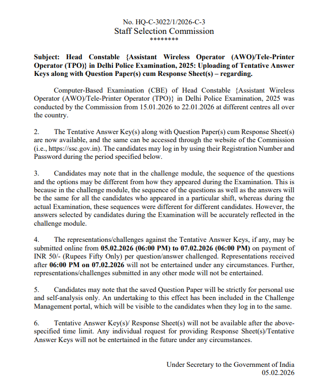 Delhi Police AWO TPO Answer Key 2026 Out, Download Response Sheet PDF_3.1