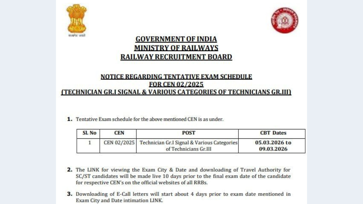 RRB Technician Exam Date 2026