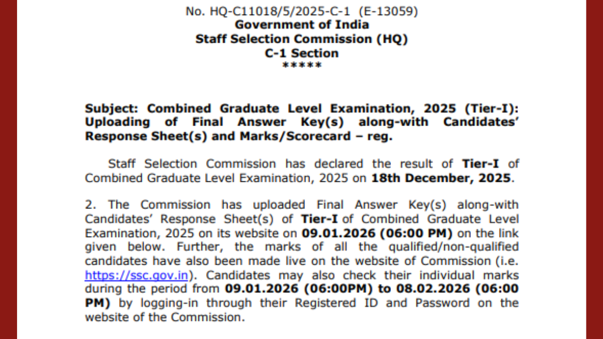 SSC CGL Tier 1 Score Card 2025