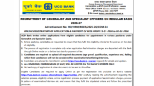 UCO Bank Generalist and Specialist Officers Recruitment 2026
