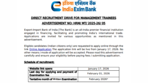 EXIM Bank MT Recruitment 2026