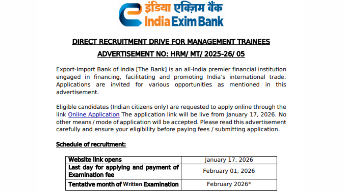 EXIM Bank MT Recruitment 2026