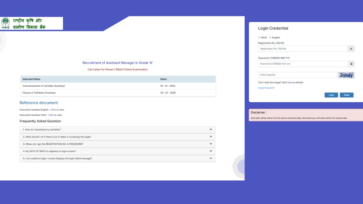 NABARD Grade A Mains Admit Card 2026