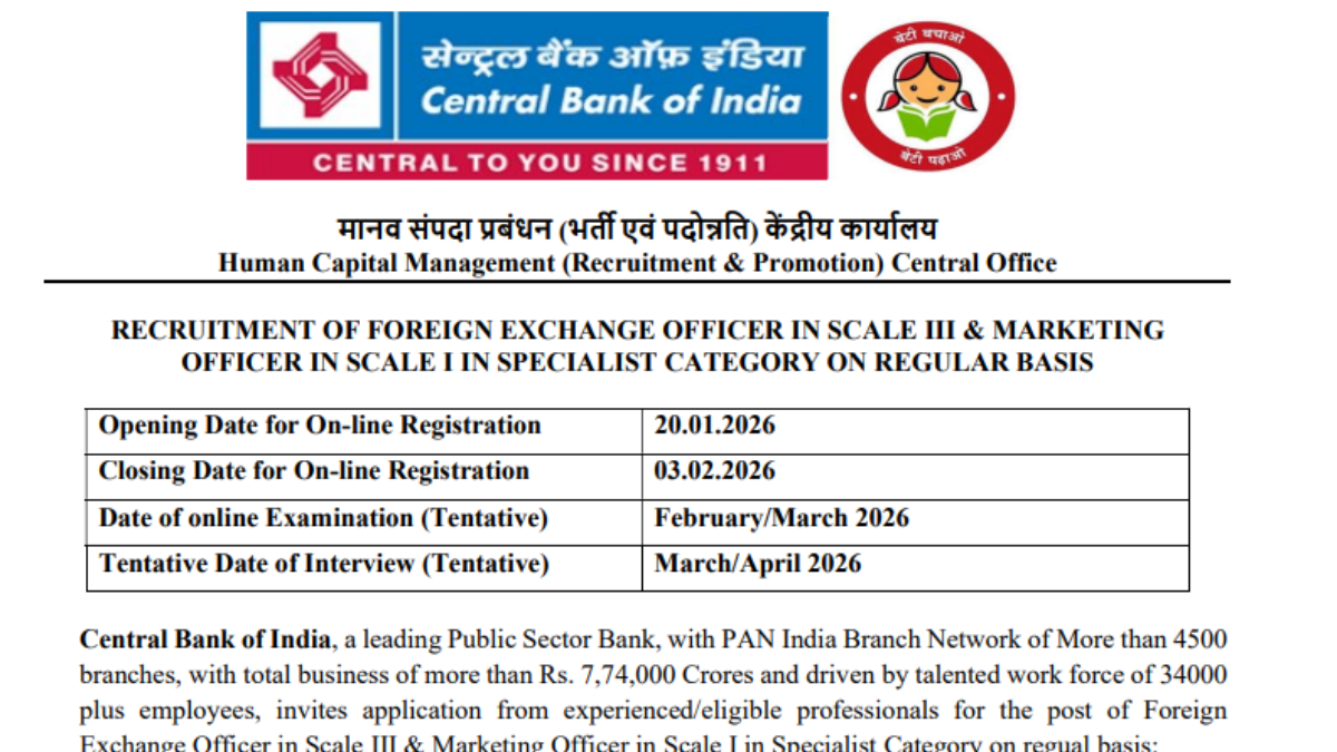 Central Bank of India Recruitment 2026