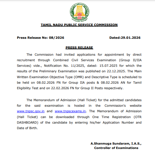 TNPSC Group 2 Hall Ticket 2026