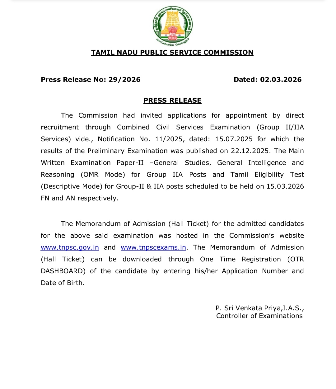 TNPSC Group 2 Hall Ticket 2026 Out @tnpsc.gov.in, Download Group 2A Admit Card PDF_3.1