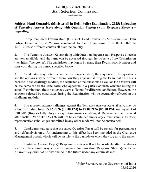 Delhi Police Head Constable Answer Key 2026 Out, Download HCM Response Sheet PDF here_3.1