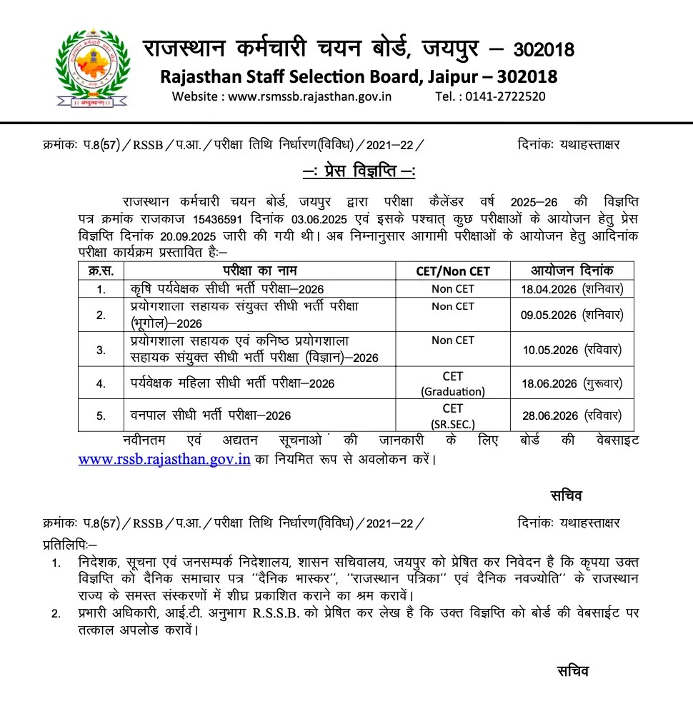 Rajasthan forest guard exam date 2026