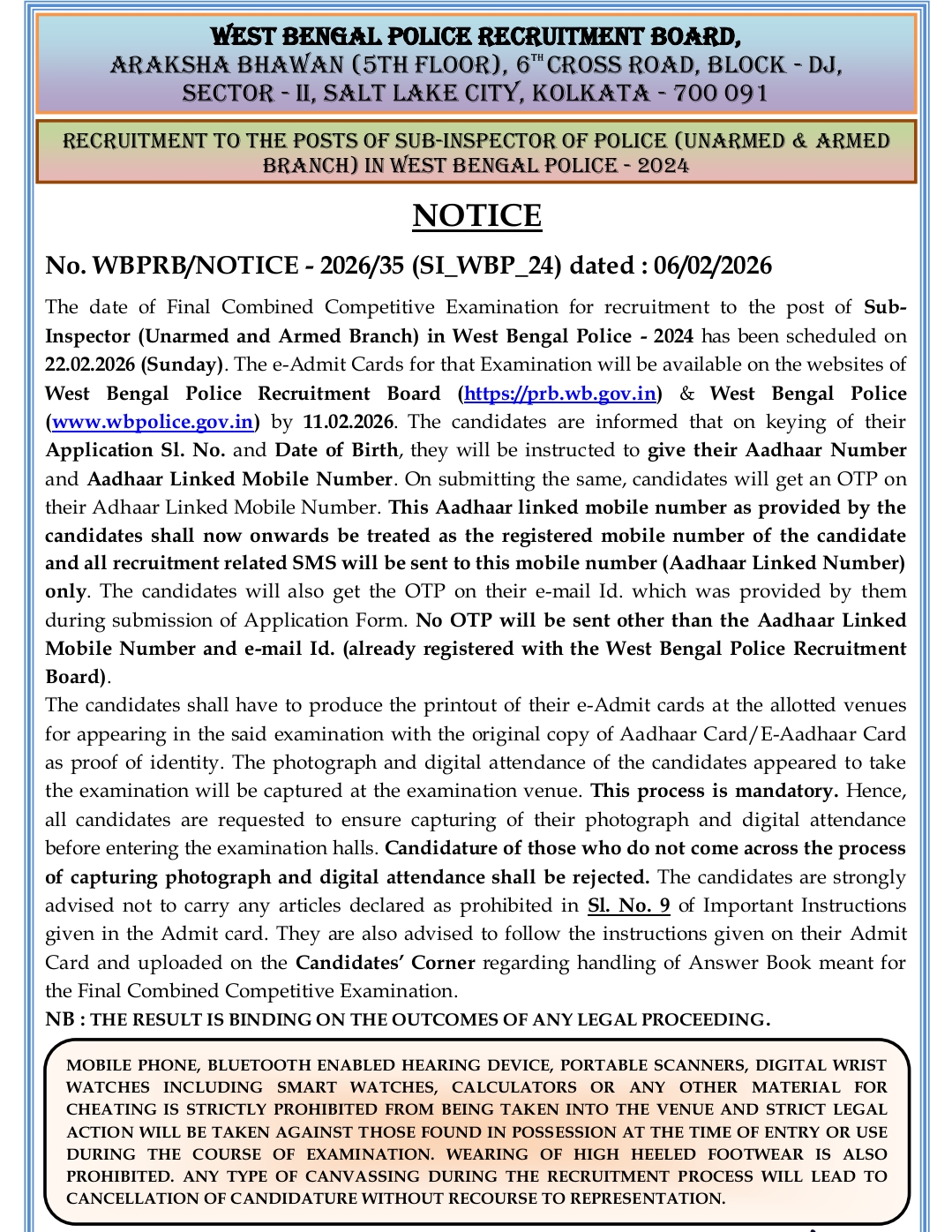 WBP SI Mains Exam Date 2026 Out, Check Exam Schedule Details_3.1