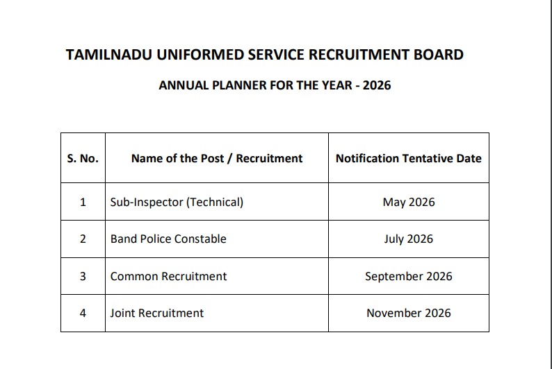 TNUSRB Police Annual Planner 2026 Out, Check Post-Wise Exam Schedule Details_3.1