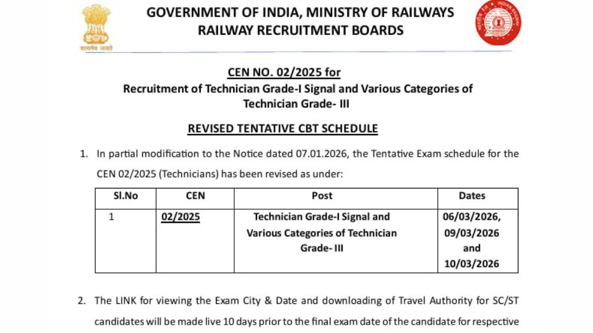RRB Technician Exam Date 2026