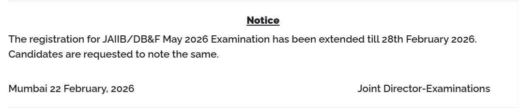 JAIIB Registration 2026 Last Date Extended
