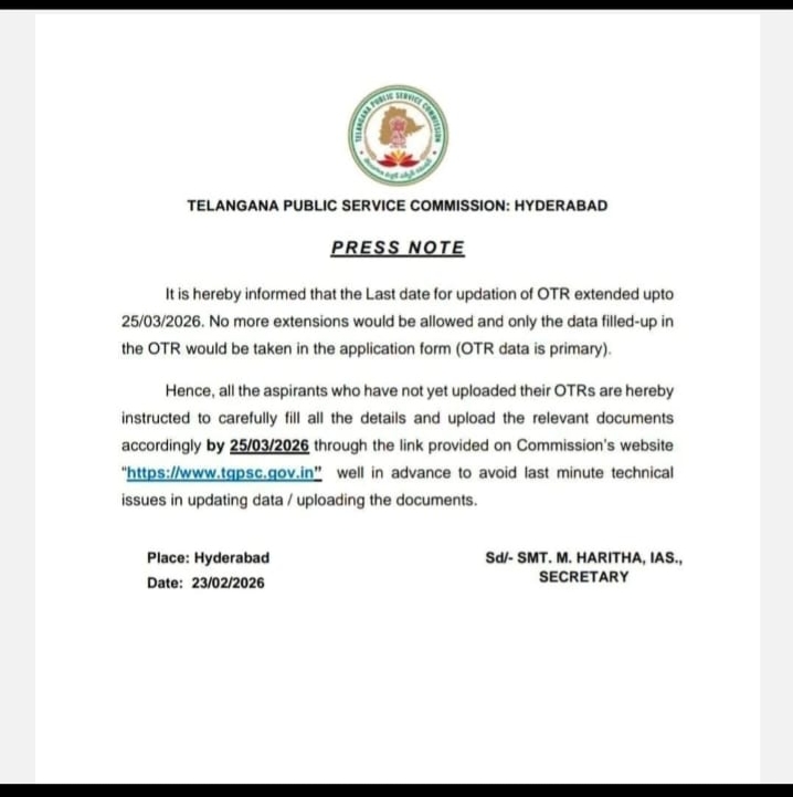 TGPSC OTR 2026, Telangana One Time Registration,Apply Date Extended_3.1