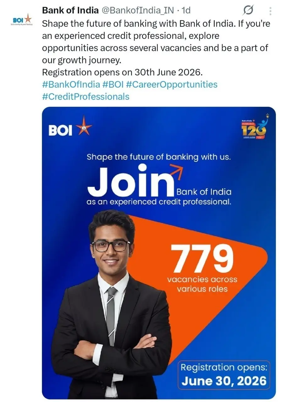 Bank of India Credit Officer Recruitment 2026 Notification Out [779 Posts], Application Dates_2.1