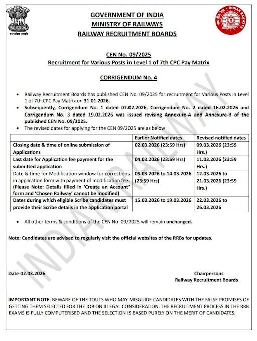 RRB Group D Last Date to Apply 2026 Extended Till 9th March, Check Official Notice_3.1