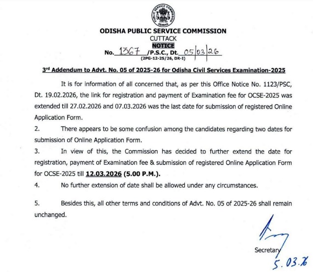 OPSC OCS 2026 Notification Out For 465 Posts, Application Date Extended Till 12 March_4.1