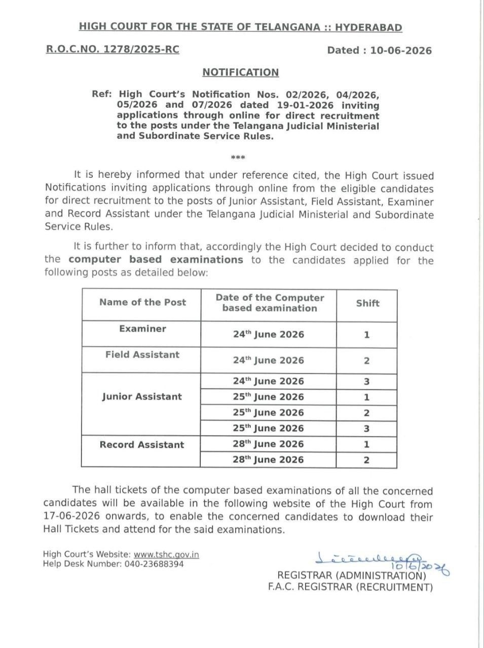 Telangana District Court Exam Date 2026 Out For Examiner, Record Assistant & Other Posts_2.1