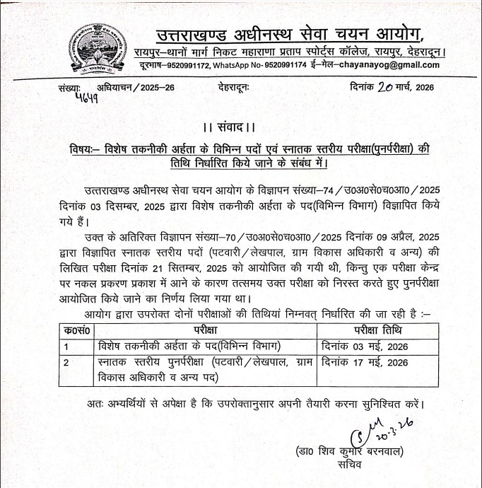 UKSSSC Patwari Exam Date 2026 Out, Check Re- Exam Schedule Details_3.1