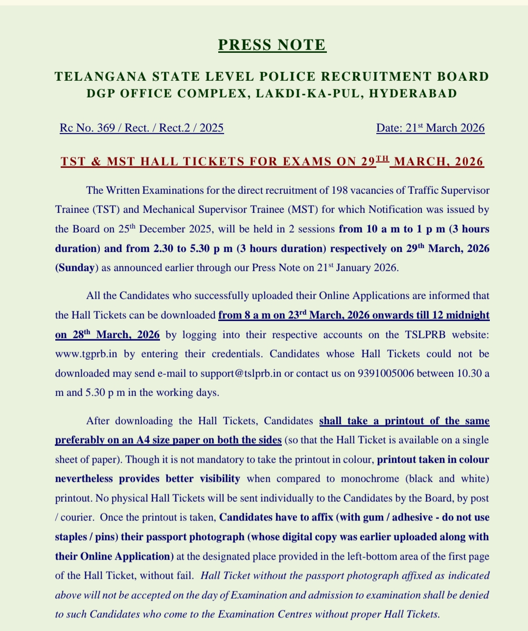 TSLPRB TST & MST Hall Ticket 2026 Dates Out, Download Admit Card PDF On 23 March_3.1