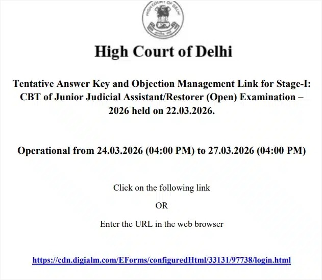 Delhi High Court JJA Answer Key 2026 Out, Download Response Sheet & Calculate Marks_3.1