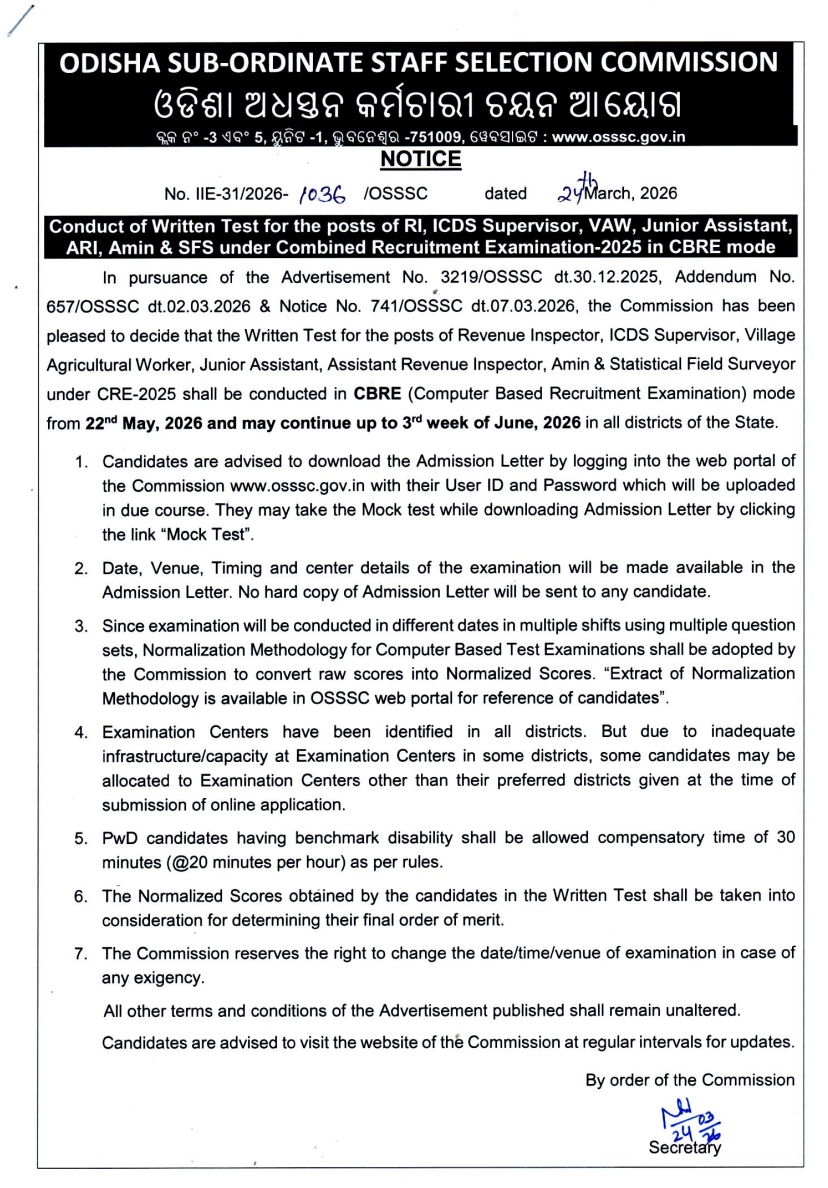 OSSSC Exam Date 2026 Out For 5012 RI, ARI, AMIN Posts, Official Prelims Exam Schedule @osssc.gov.in_3.1