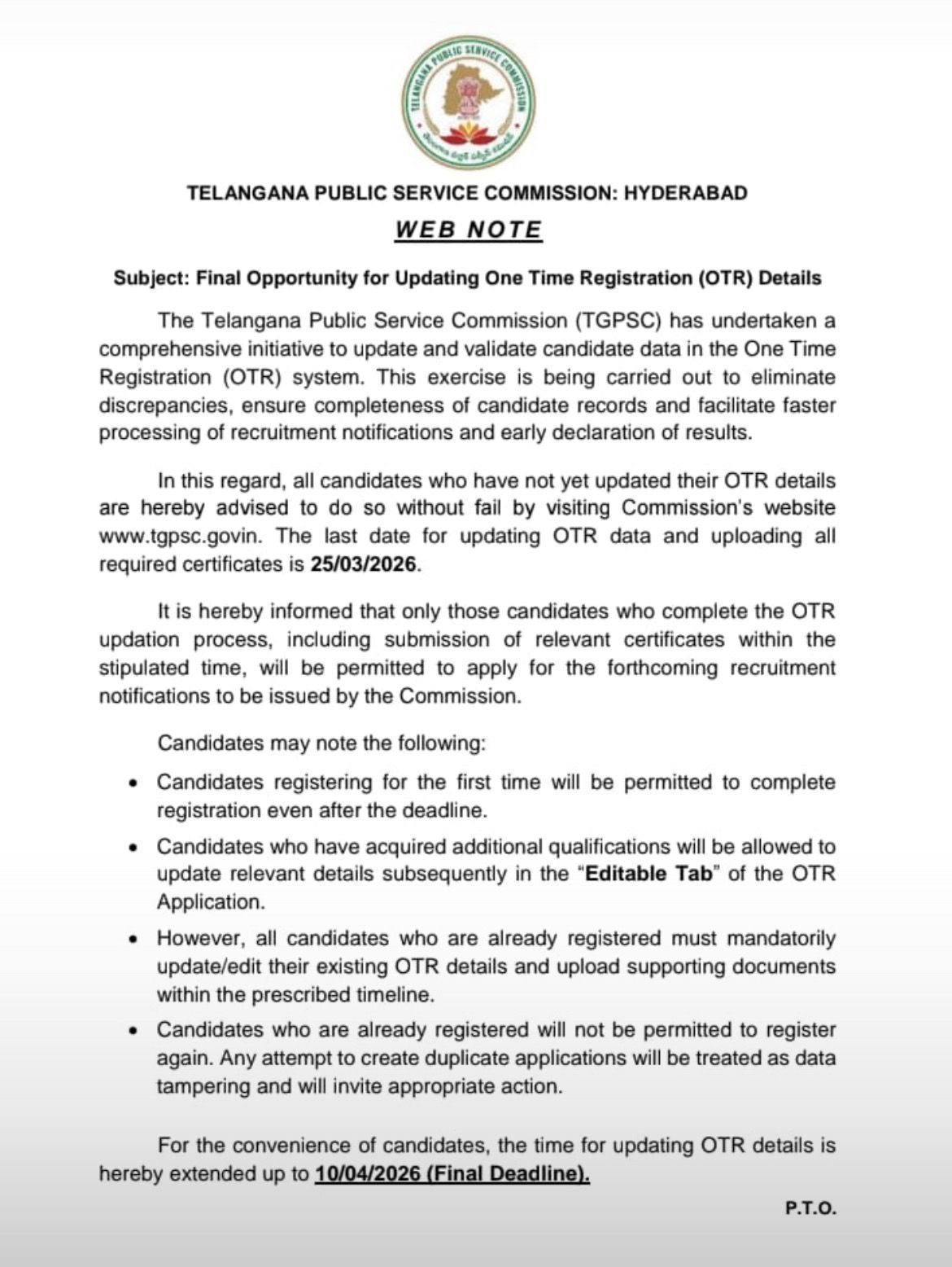 TGPSC OTR 2026, Telangana One Time Registration, Apply Date Extended Till 10 April 2026_3.1
