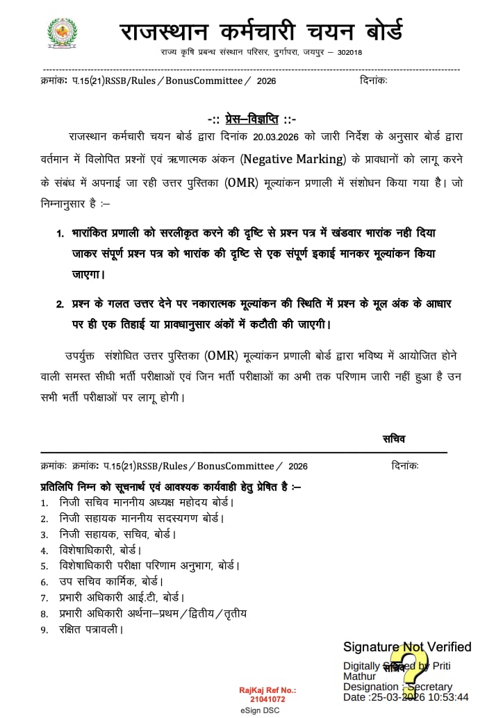 Rajasthan RSSB Negative Marking New Rules 2026, Check New Rules Official Notice_3.1