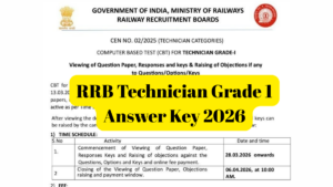 RRB Technician Grade 1 Answer Key 2026