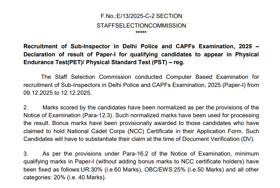 SSC CPO SI Result 2026 Out, Download Tier 1 Merit List PDF and Cut Off Marks_3.1