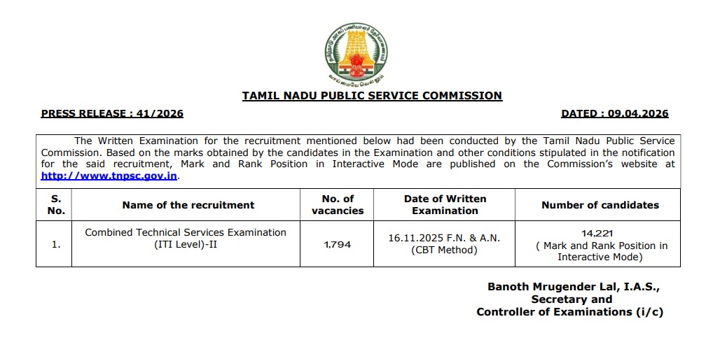 TNPSC CTS Result 2026 notice