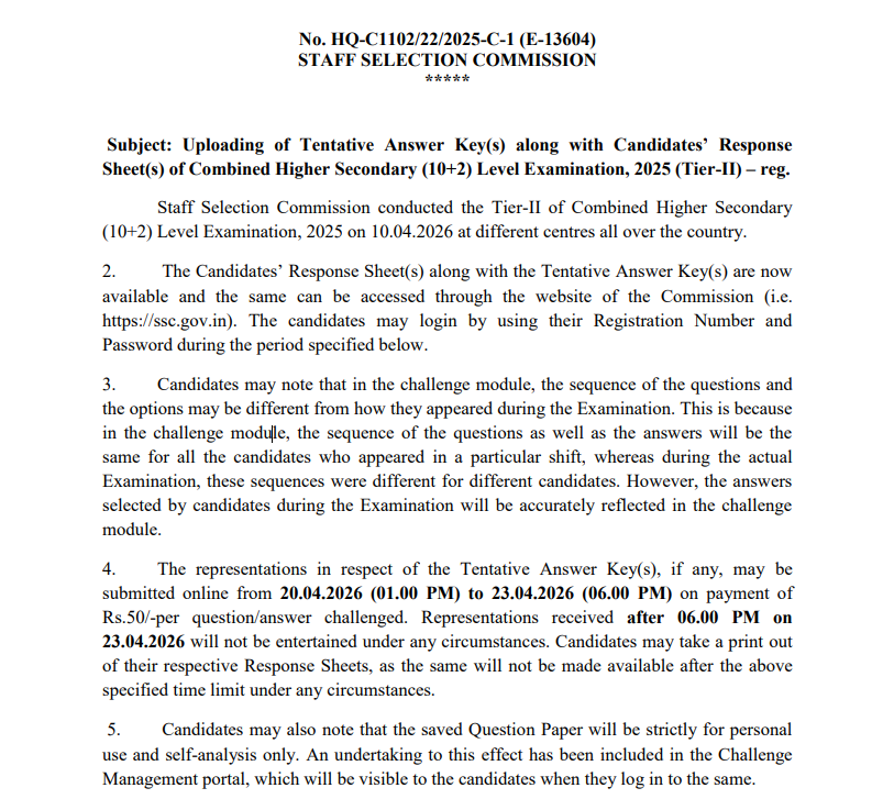 SSC CHSL Tier 2 Answer Key 2026 Out @ssc.gov.in, Download Mains Response Sheet PDF_4.1