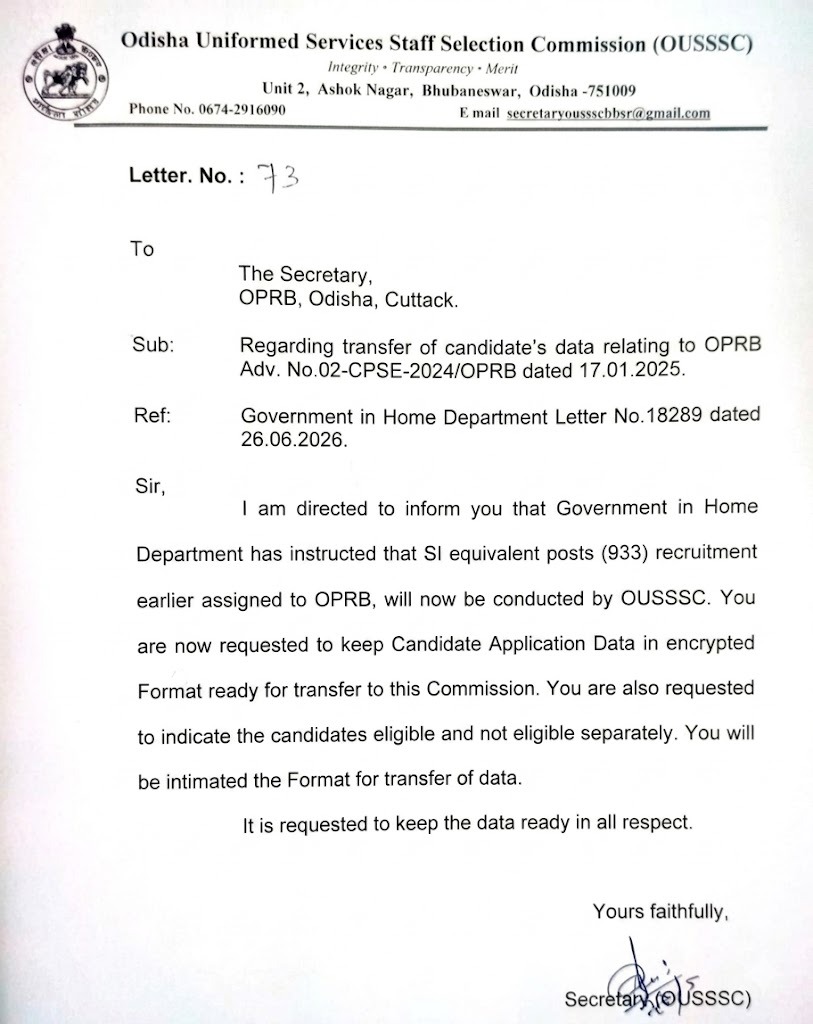 OPRB Candidates date transfer to ousssc notice