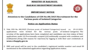 RRB Isolated Categories Application Status 2026