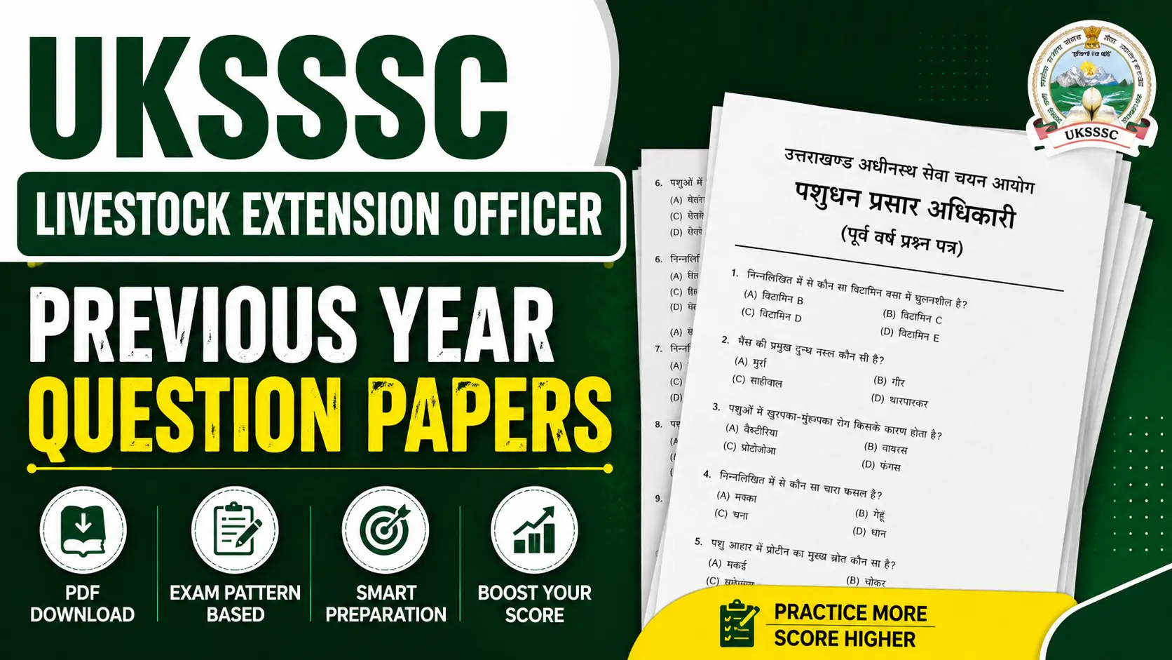 UKSSSC Livestock Extension Officer Previous Year Question Papers