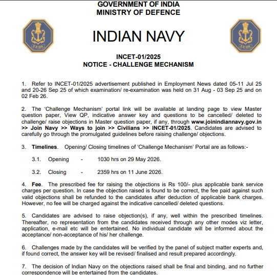 Indian Navy INCET Answer Key 2026