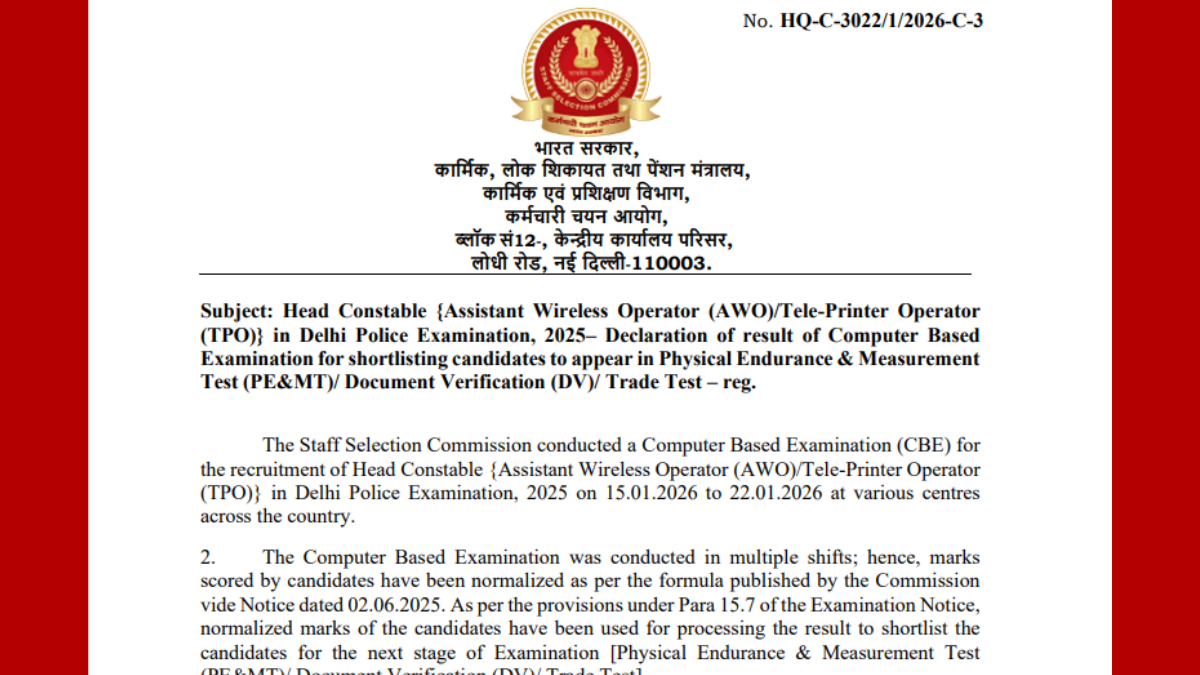 Delhi Police AWO/TPO (Head Constable) Cut Off 2026