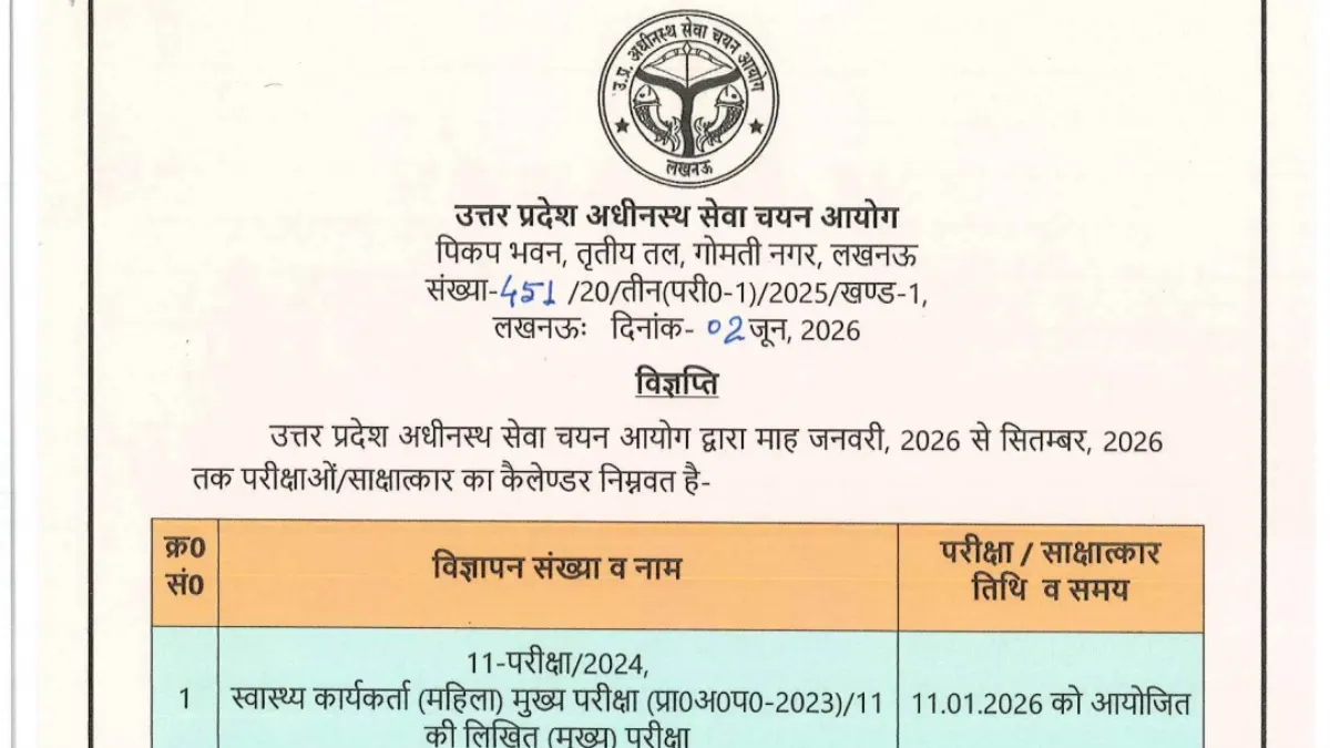 UPSSSC Exam Calendar 2026