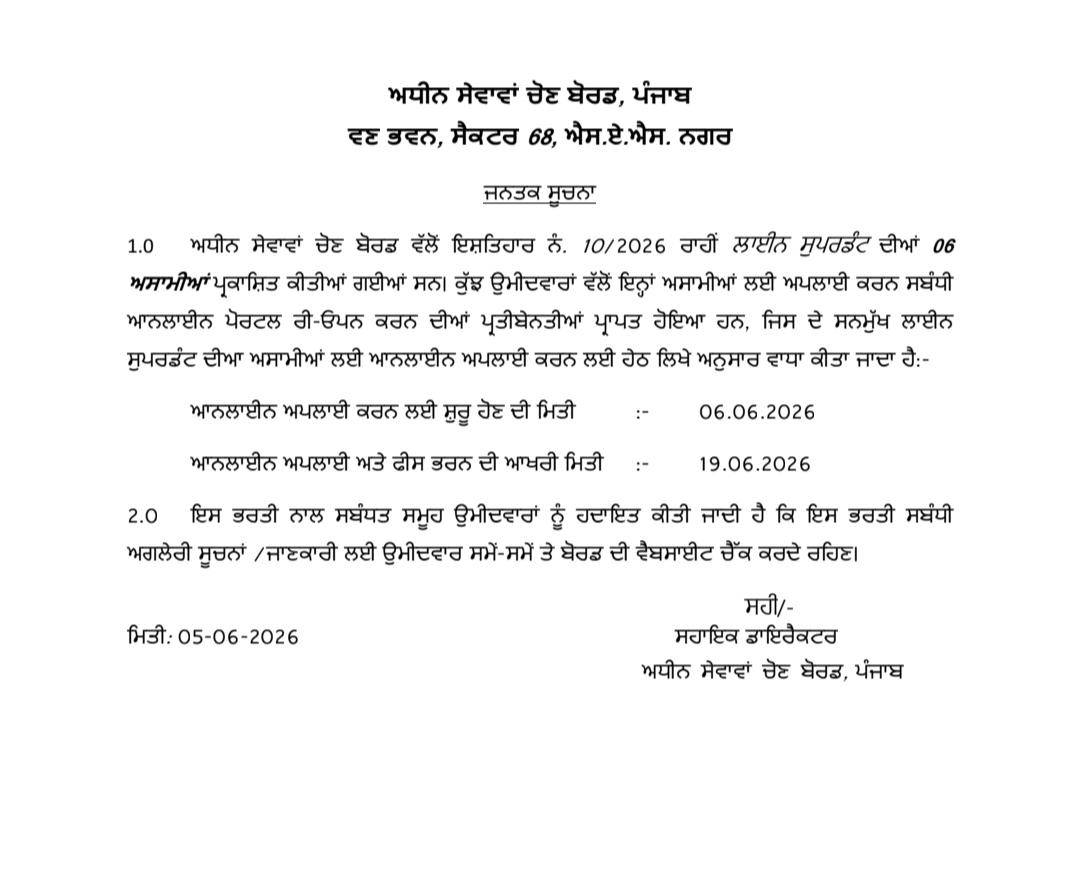 PSSSB Veterinary inspector notice 2026