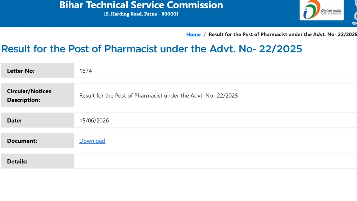BTSC Pharmacist Result 2026