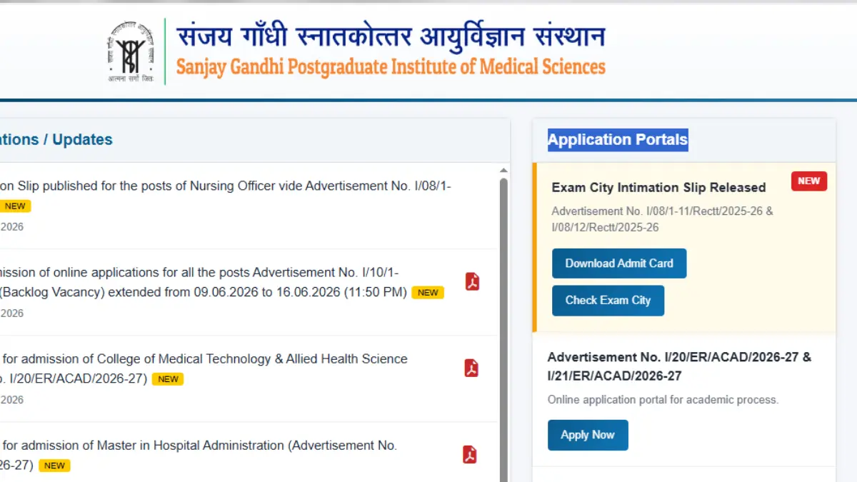 SGPGI Nursing Officer Admit Card 2026 Released, Check Direct Download Link