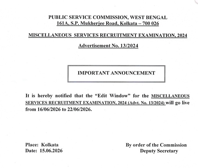 WBPSC Miscellaneous Exam Date 2026, Application Edit Window Notice Out at psc.wb.gov.in_2.1