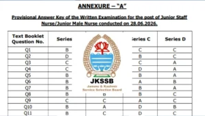 JKSSB Staff Nurse Answer Key 2026 Out, Download Solution Key PDF Here