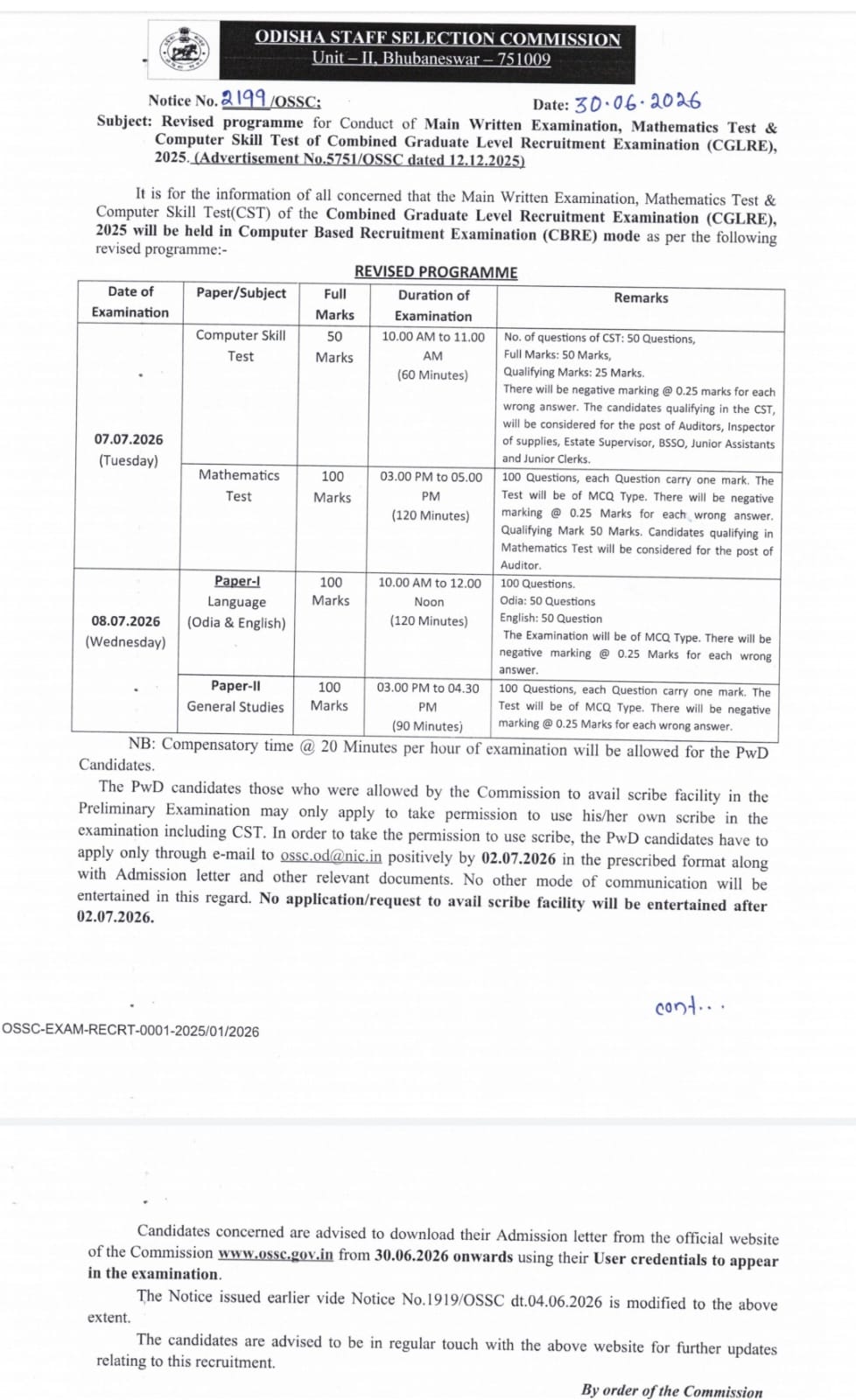 OSSC CGL Mains Exam Date 2026 Revised Notice Out, Check Exam Schedule Details_2.1
