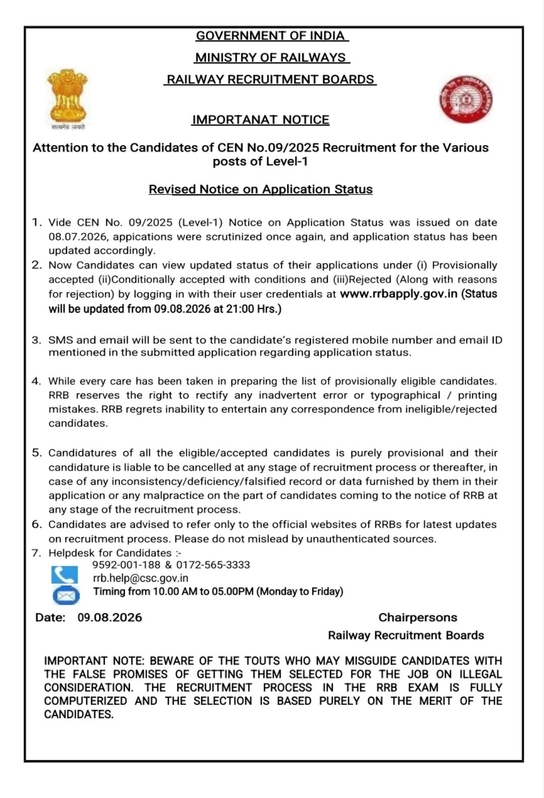 RRB Group D Application Status 2026 Revised Notice Out, Check Status Link_2.1